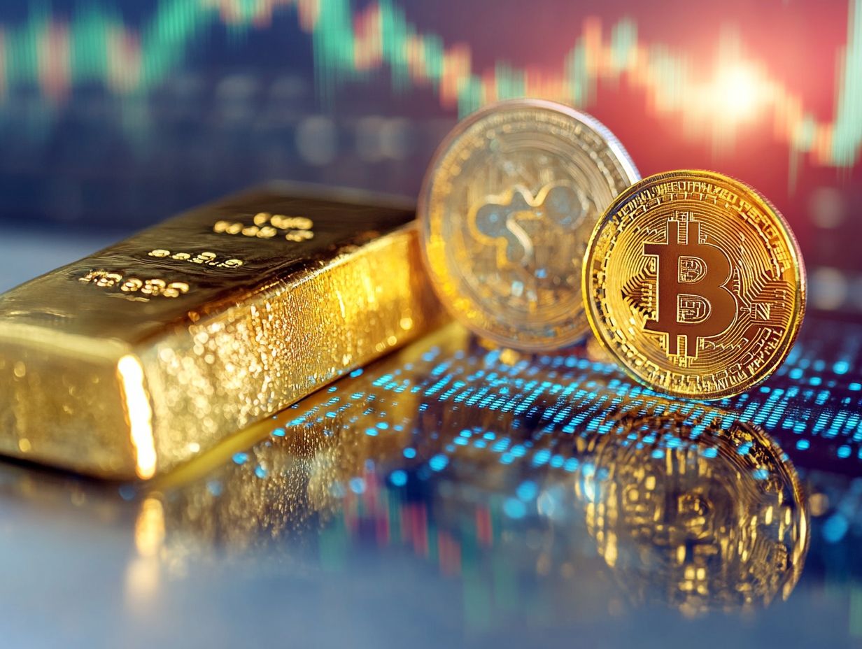 Comparison of value between cryptocurrencies and gold