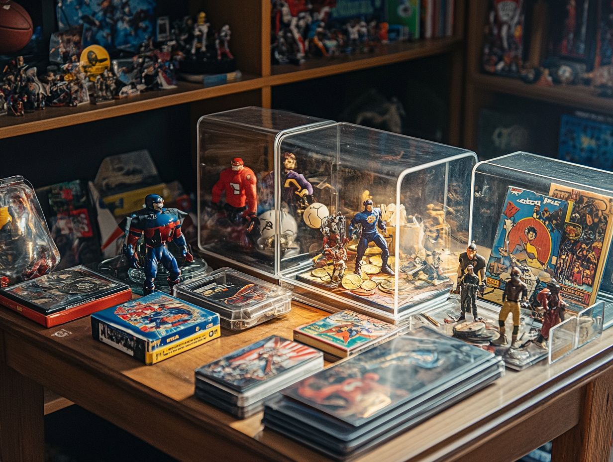 A collection of popular comic books and action figures